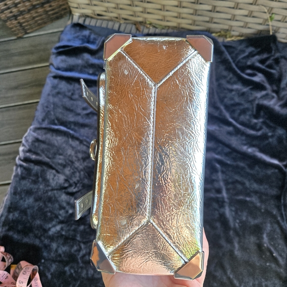 Michael Kors Manhattan Metallic Silver Satchel Small Top Handle Crossbody NWT - Picture 7 of 16